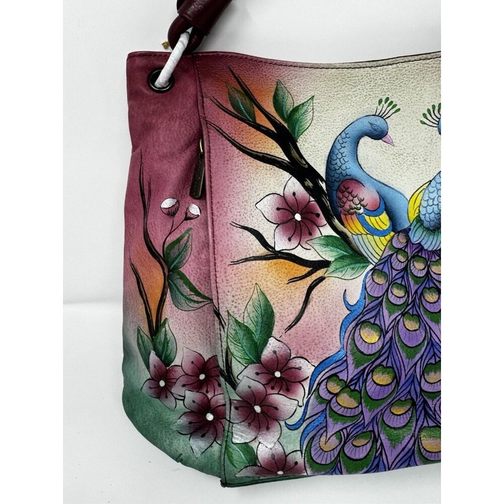 Anuschka hand-painted genuine leather hobo Peacock - Picture 3 of 16
